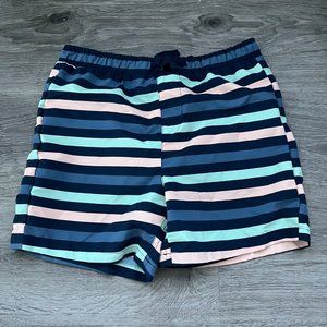 NWT Nordstrom Rack Elastic Waist Swim Short Navy Peacoat Multi Stripe Lrg 10-12